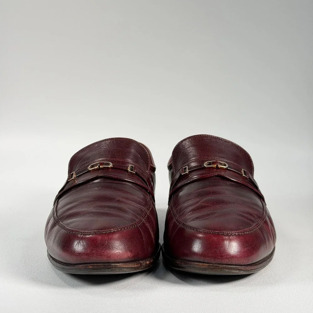 Bally Scribe Bit Loafers Mens 11 E Oxblood Leather Slip-On Dress Shoes Vintage